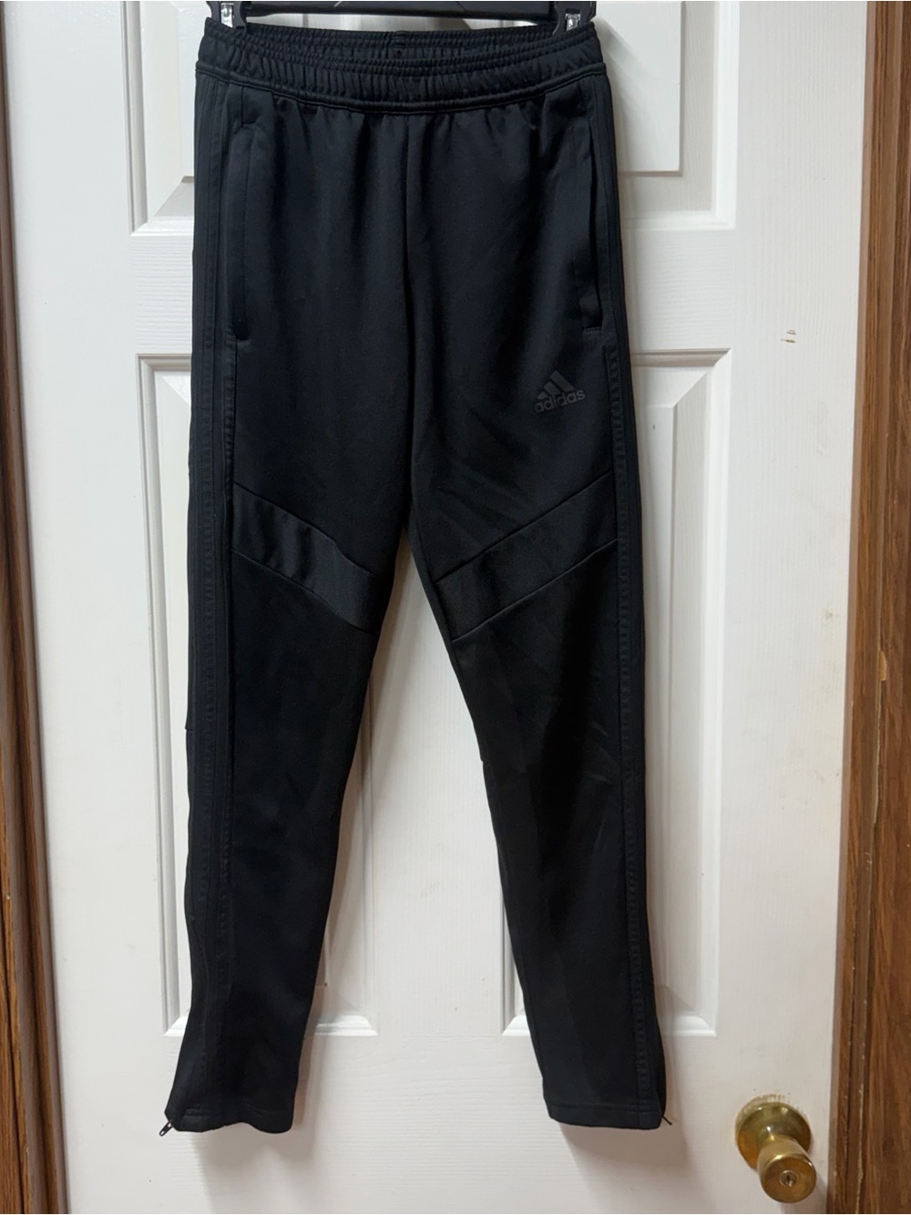 adidas Black Slim Athletic Track Pants with Zip Ankles kids M
